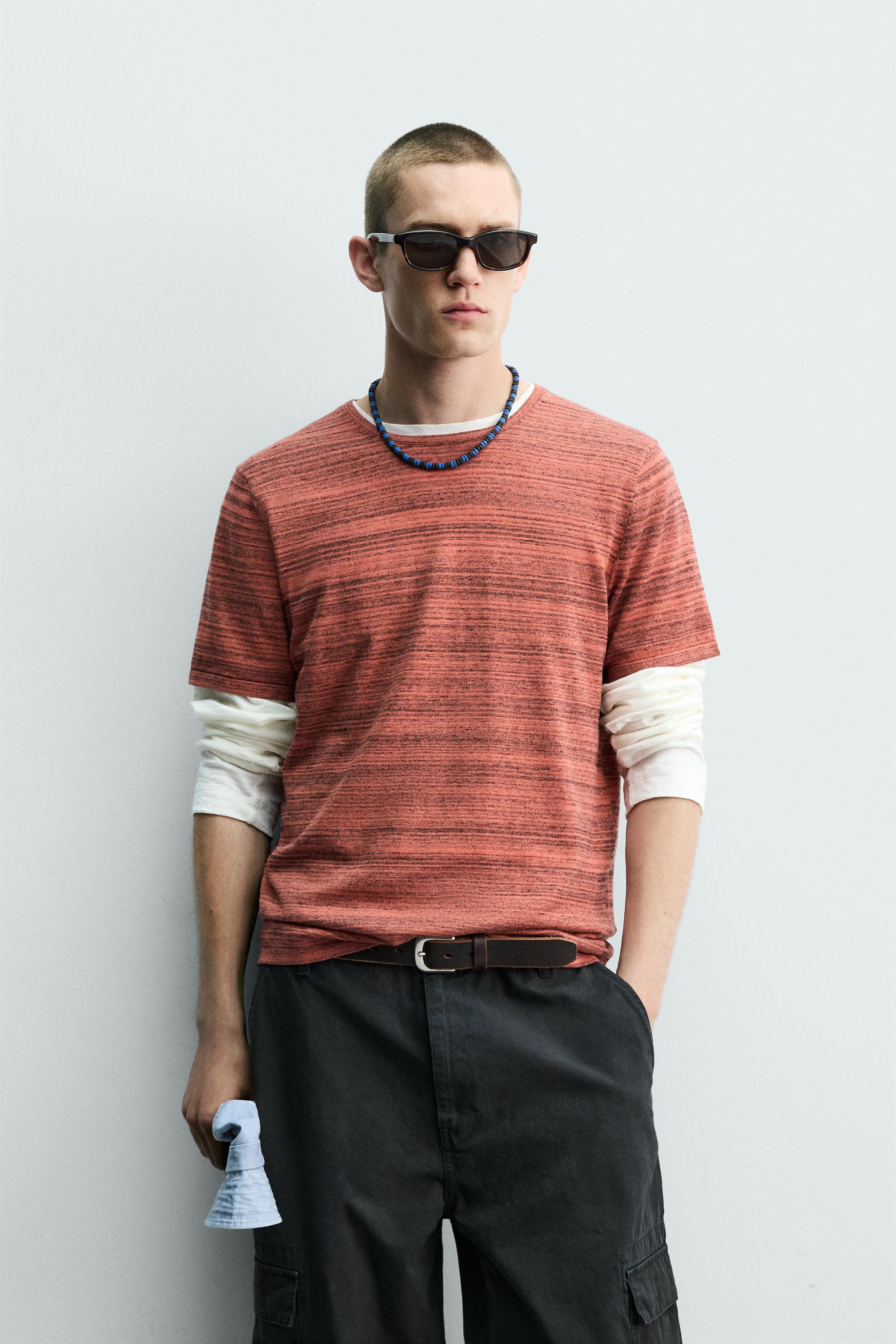IRREGULAR STRIPED KNIT T-SHIRT